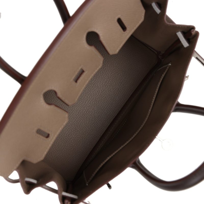 Hermes Birkin 25 Tri-color Etoupe, Ebene and Gris Pale Epsom Palladium Hardware - Image 7
