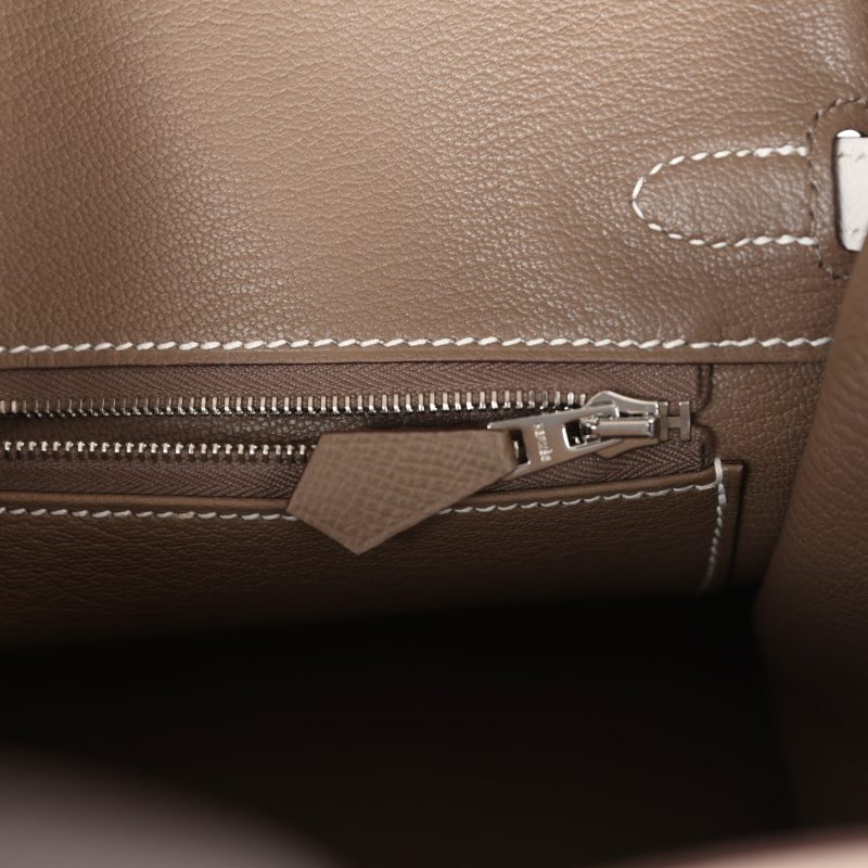 Hermes Birkin 25 Tri-color Etoupe, Ebene and Gris Pale Epsom Palladium Hardware - Image 8