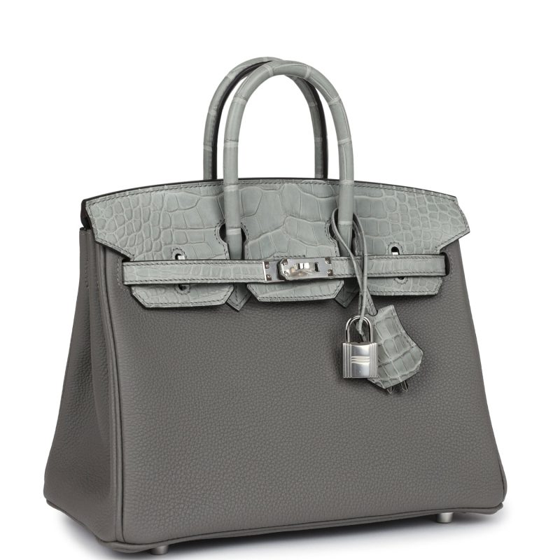 Hermes Birkin 25 Gris Meyer Togo and Gris Ciment Matte Alligator Touch Palladium Hardware - Image 2