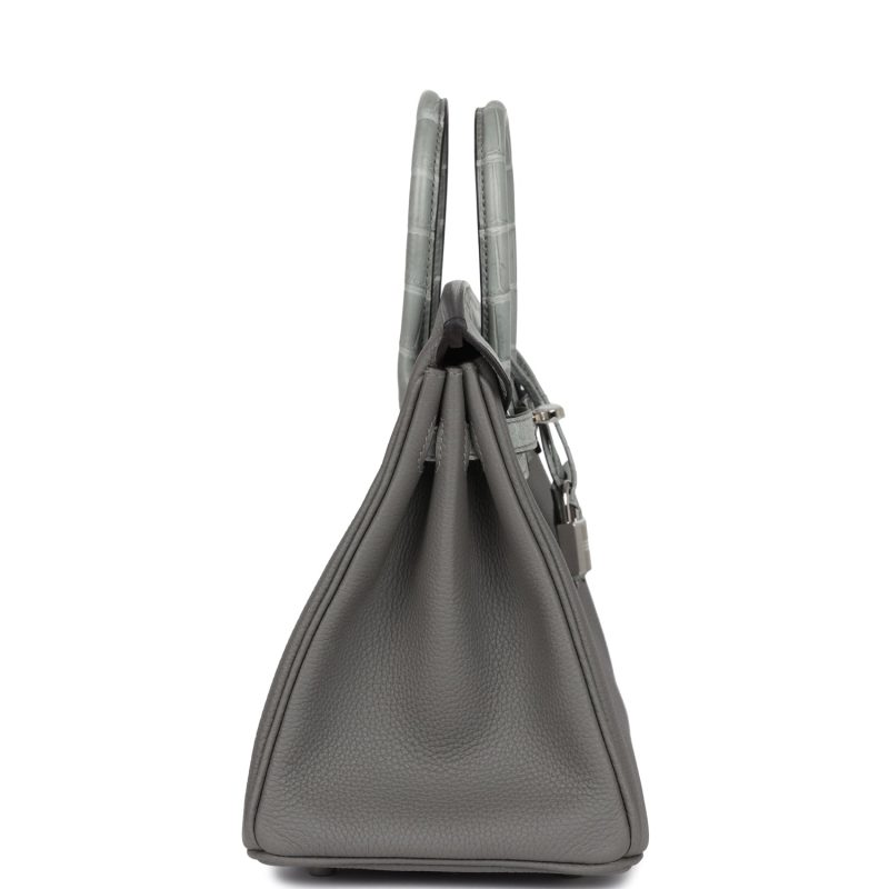 Hermes Birkin 25 Gris Meyer Togo and Gris Ciment Matte Alligator Touch Palladium Hardware - Image 3