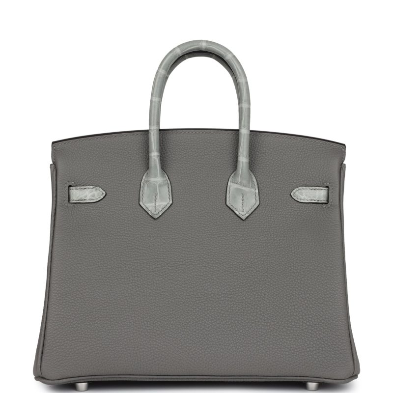 Hermes Birkin 25 Gris Meyer Togo and Gris Ciment Matte Alligator Touch Palladium Hardware - Image 4
