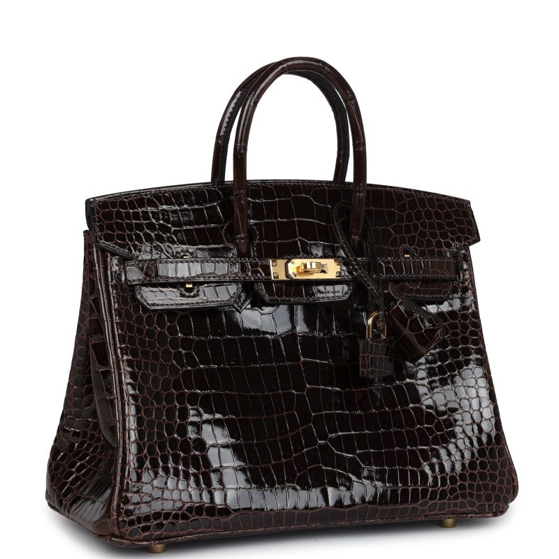 Hermes Birkin 25 Macassar Shiny Porosus Crocodile Gold Hardware - Image 2