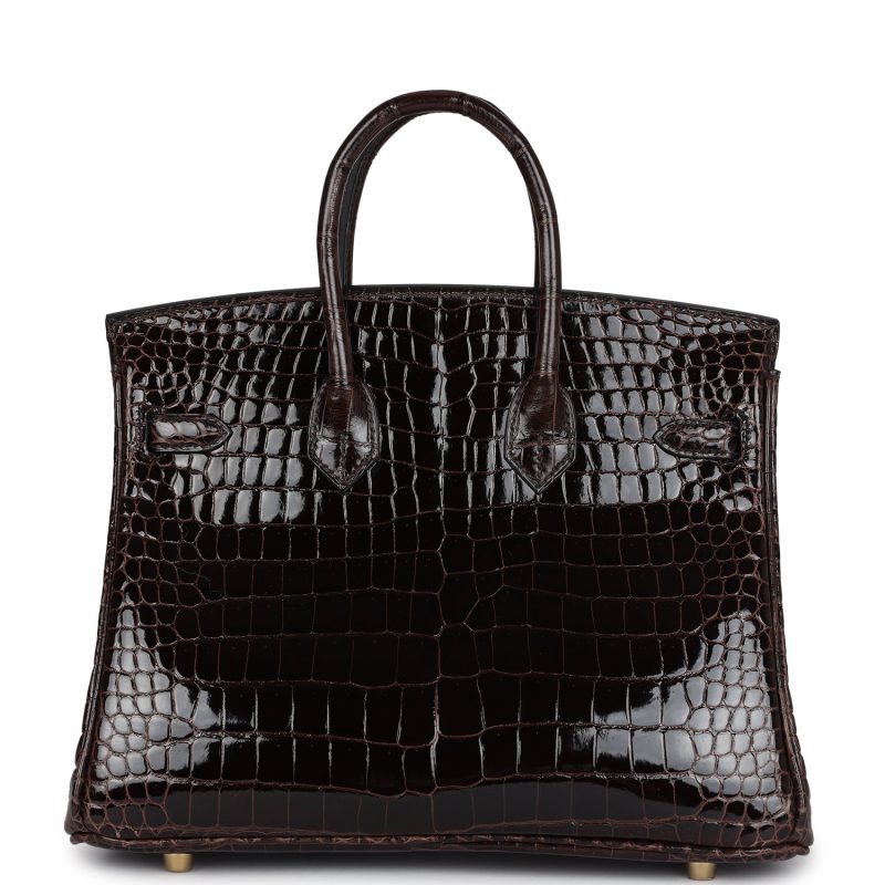 Hermes Birkin 25 Macassar Shiny Porosus Crocodile Gold Hardware - Image 4