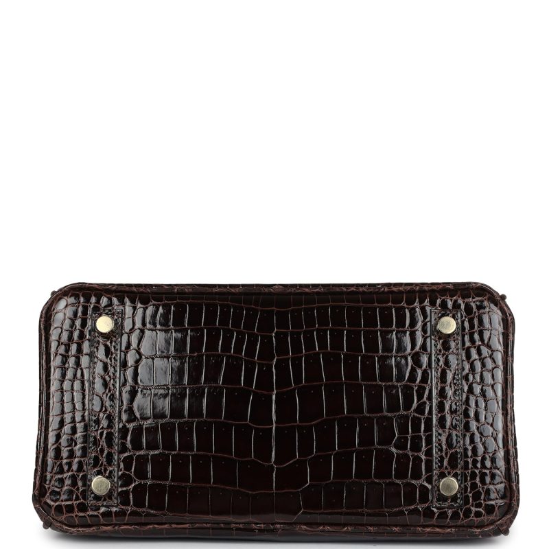 Hermes Birkin 25 Macassar Shiny Porosus Crocodile Gold Hardware - Image 5