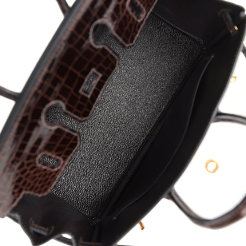 Hermes Birkin 25 Macassar Shiny Porosus Crocodile Gold Hardware - Image 7