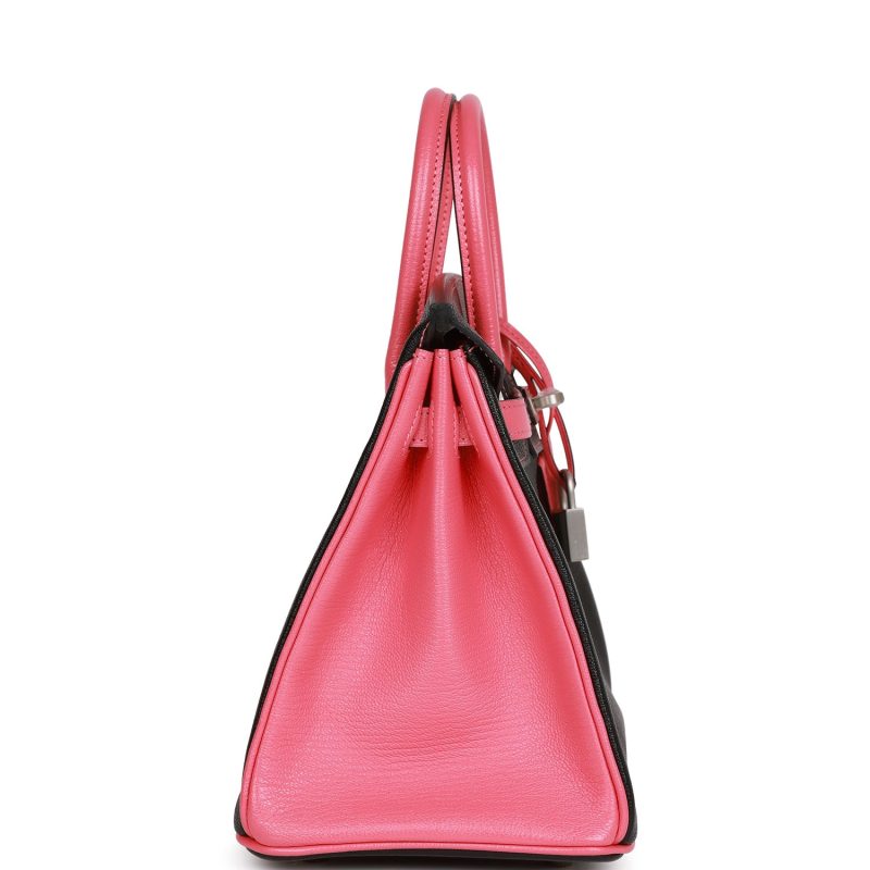 Hermes Special Order (HSS) Birkin 25 Black and Rose Azalee Chevre Brushed Palladium Hardware - Image 3