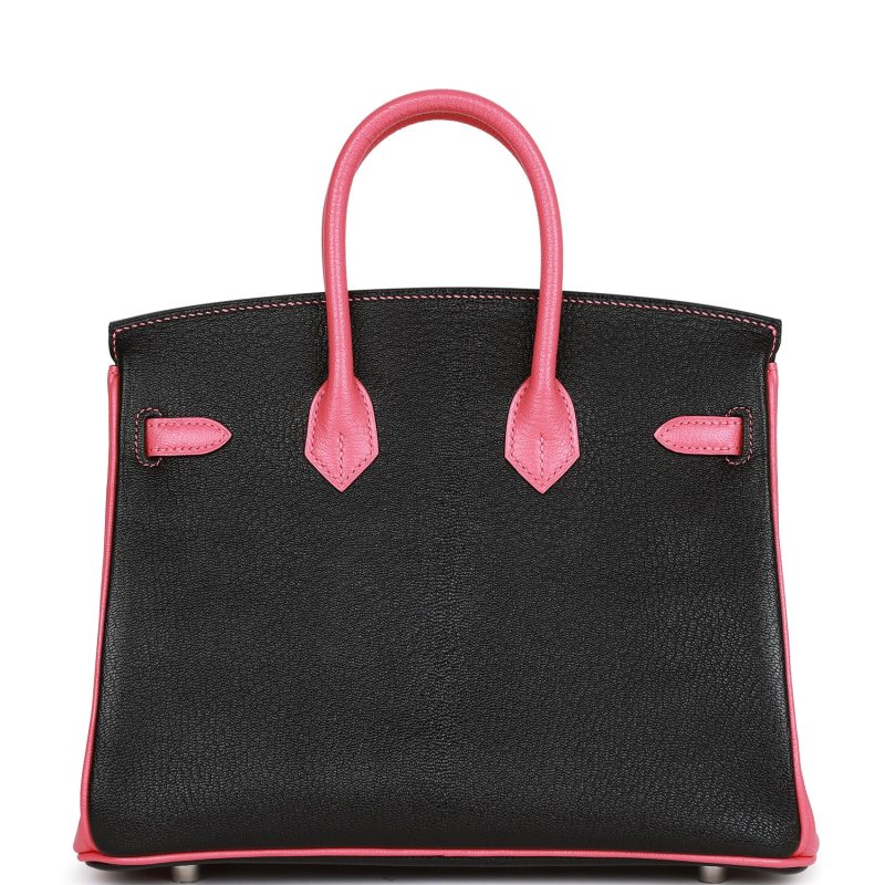 Hermes Special Order (HSS) Birkin 25 Black and Rose Azalee Chevre Brushed Palladium Hardware - Image 4