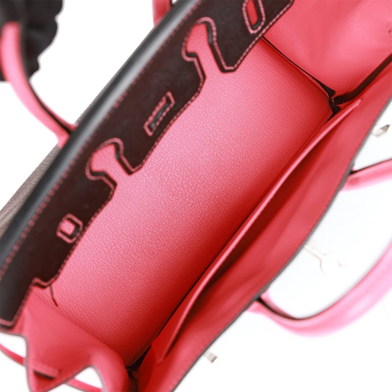 Hermes Special Order (HSS) Birkin 25 Black and Rose Azalee Chevre Brushed Palladium Hardware - Image 7