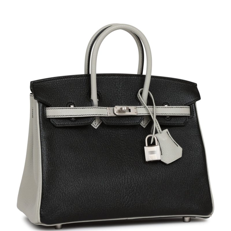 Hermes Special Order (HSS) Birkin 25 Black and Gris Perle Chevre Brushed Palladium Hardware - Image 2