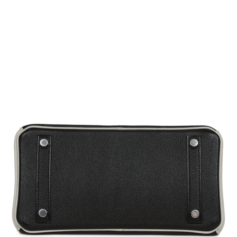 Hermes Special Order (HSS) Birkin 25 Black and Gris Perle Chevre Brushed Palladium Hardware - Image 5