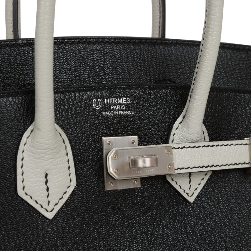 Hermes Special Order (HSS) Birkin 25 Black and Gris Perle Chevre Brushed Palladium Hardware - Image 6