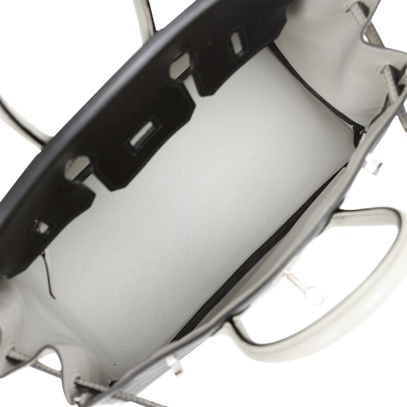 Hermes Special Order (HSS) Birkin 25 Black and Gris Perle Chevre Brushed Palladium Hardware - Image 7