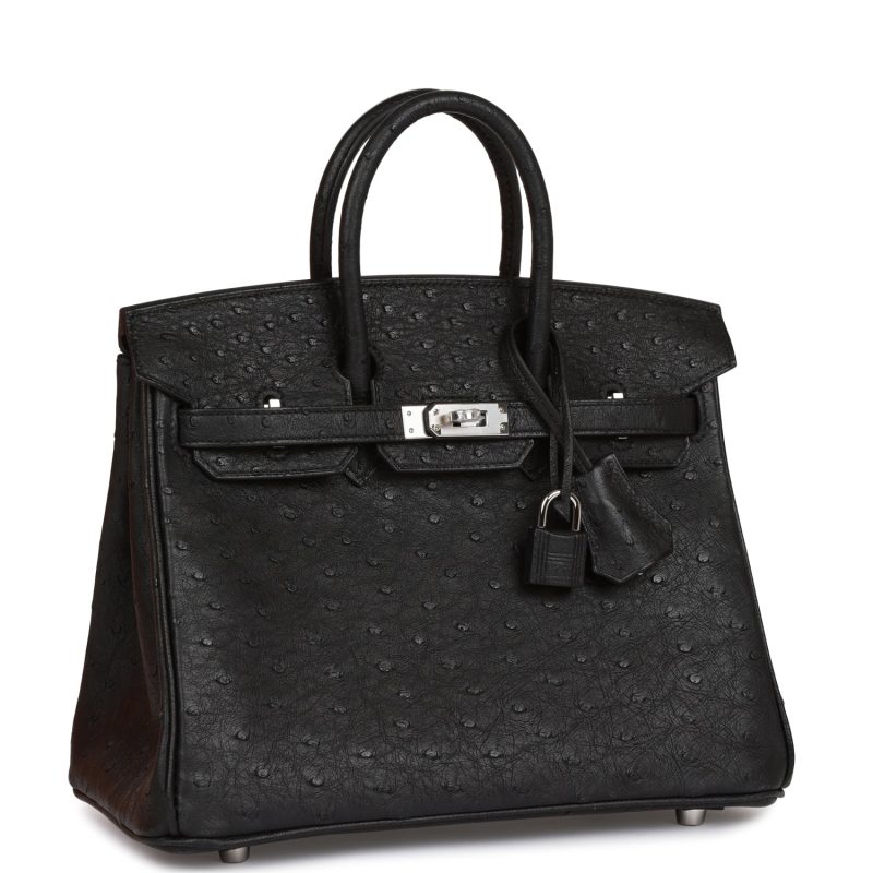 Hermes Birkin 25 Black Ostrich Palladium Hardware - Image 2