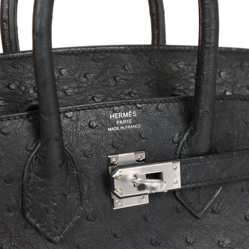 Hermes Birkin 25 Black Ostrich Palladium Hardware - Image 6