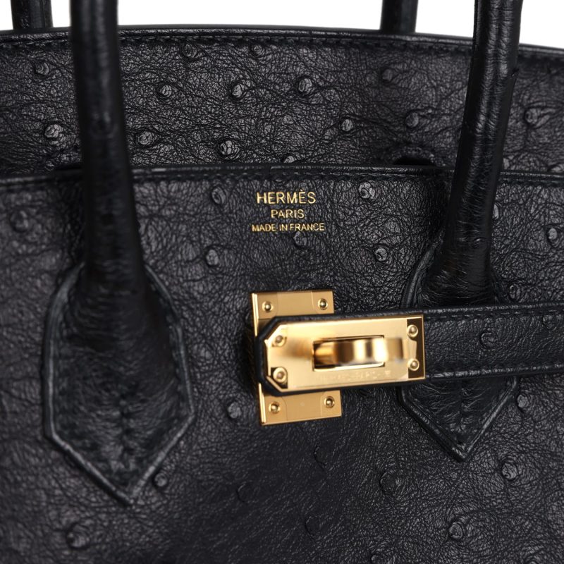 Hermes Birkin 25 Black Ostrich Gold Hardware - Image 6