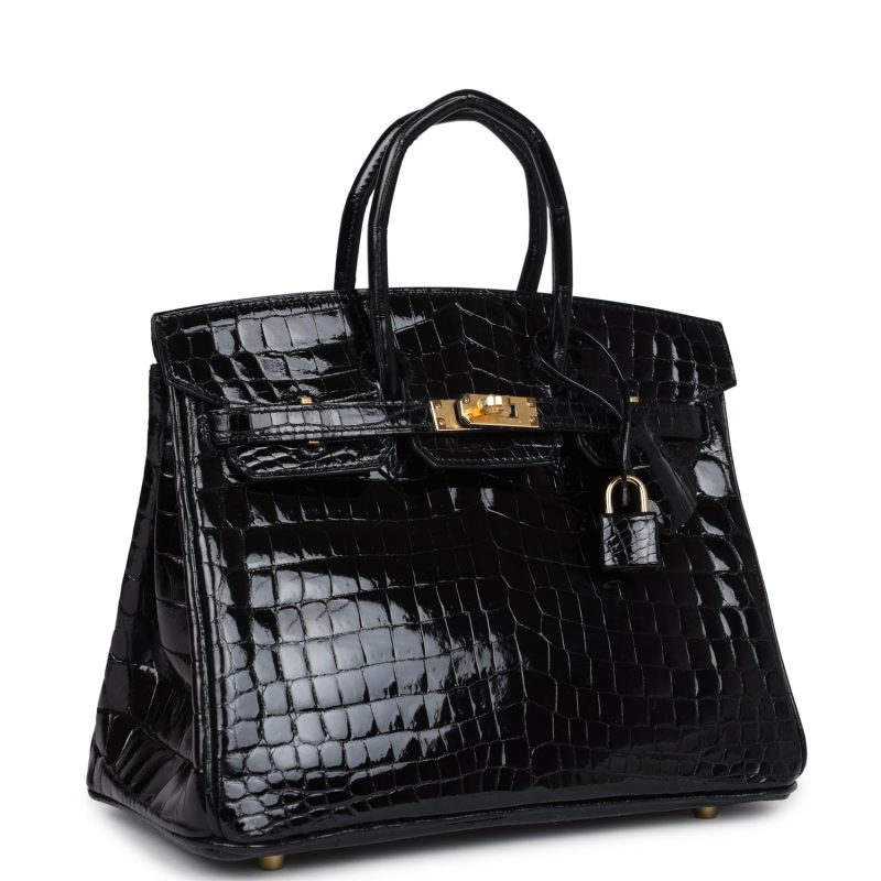 Hermes Birkin 25 Black Shiny Niloticus Crocodile Gold Hardware - Image 2