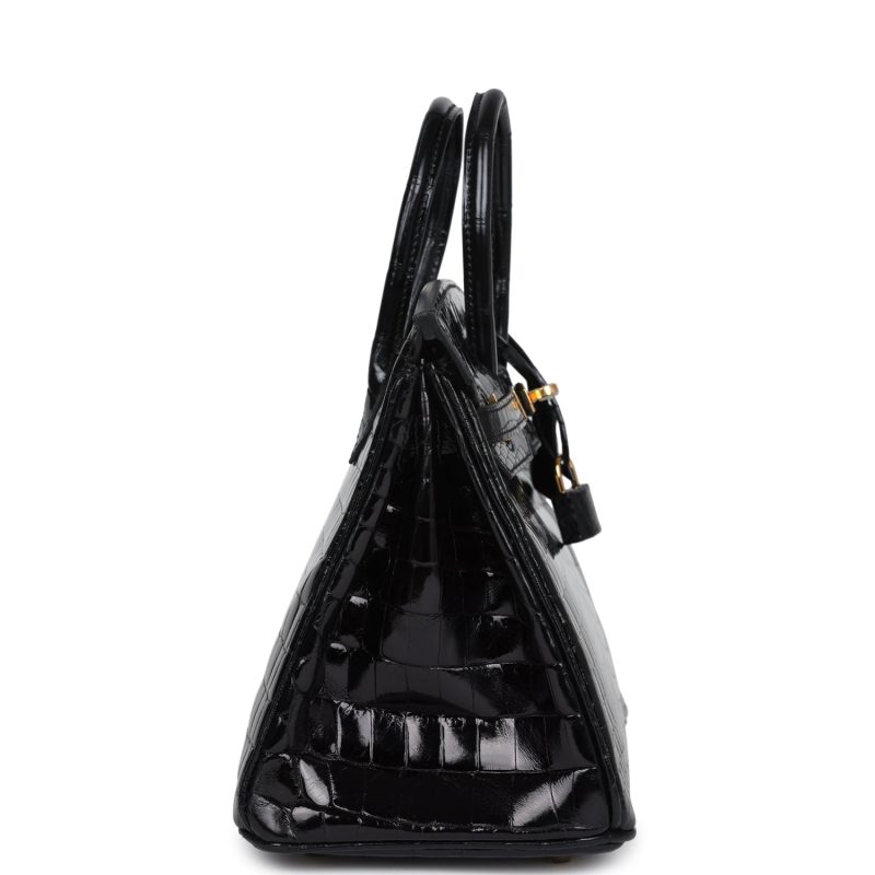 Hermes Birkin 25 Black Shiny Niloticus Crocodile Gold Hardware - Image 3