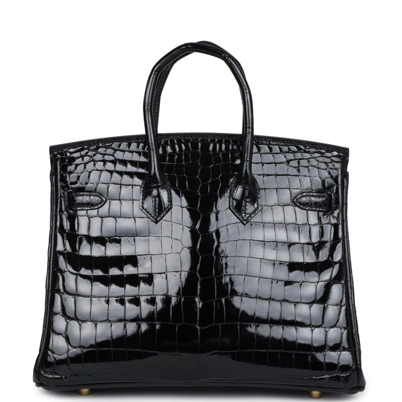 Hermes Birkin 25 Black Shiny Niloticus Crocodile Gold Hardware - Image 4