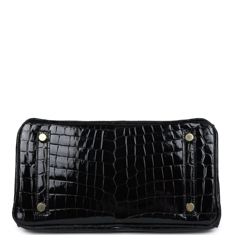 Hermes Birkin 25 Black Shiny Niloticus Crocodile Gold Hardware - Image 5