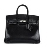 Hermes Birkin 25 Black Shiny Varanus Niloticus Lizard Palladium Hardware