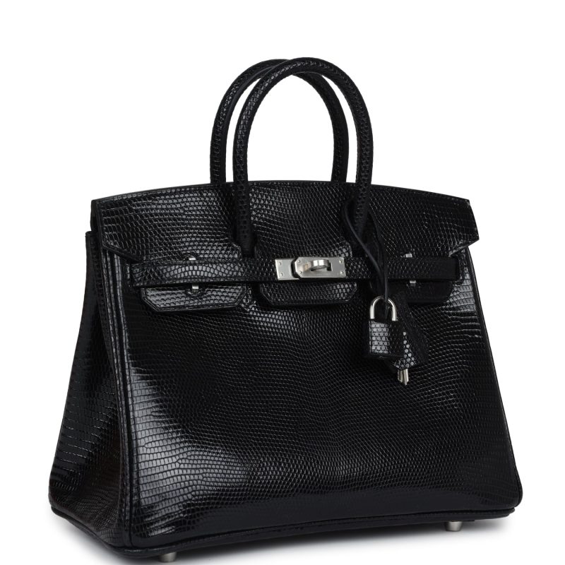 Hermes Birkin 25 Black Shiny Varanus Niloticus Lizard Palladium Hardware - Image 2