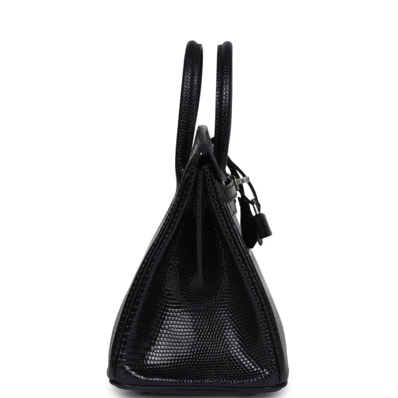 Hermes Birkin 25 Black Shiny Varanus Niloticus Lizard Palladium Hardware - Image 3