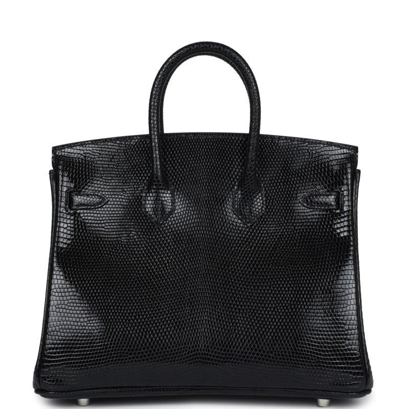 Hermes Birkin 25 Black Shiny Varanus Niloticus Lizard Palladium Hardware - Image 4