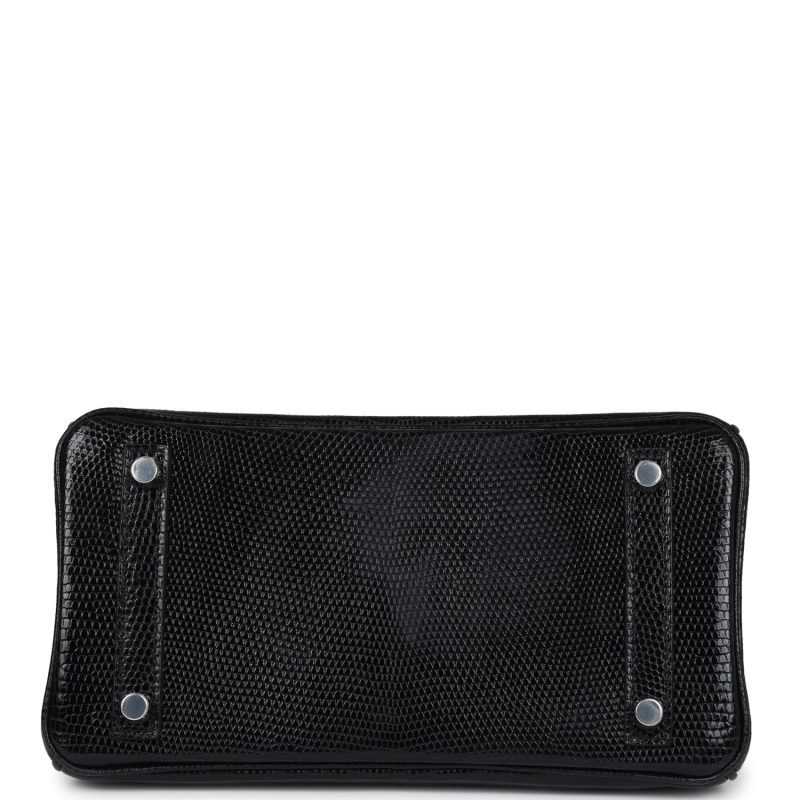 Hermes Birkin 25 Black Shiny Varanus Niloticus Lizard Palladium Hardware - Image 5