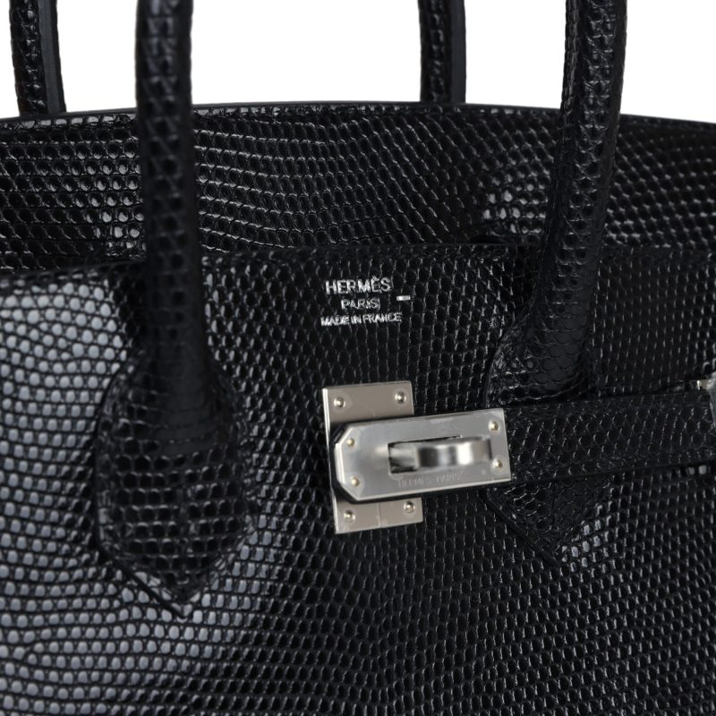 Hermes Birkin 25 Black Shiny Varanus Niloticus Lizard Palladium Hardware - Image 6