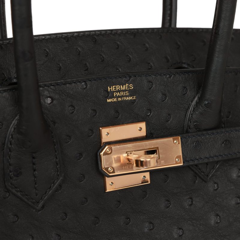 Hermes Birkin 30 Black Ostrich Rose Gold Hardware - Image 6