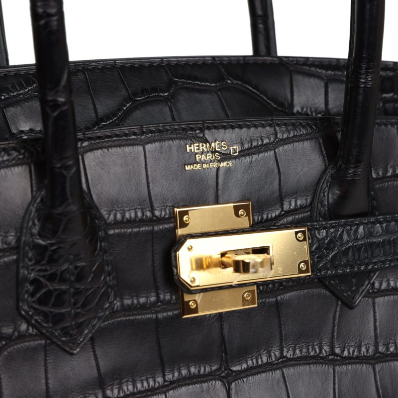Hermes Birkin 30 Black Matte Alligator Gold Hardware - Image 6