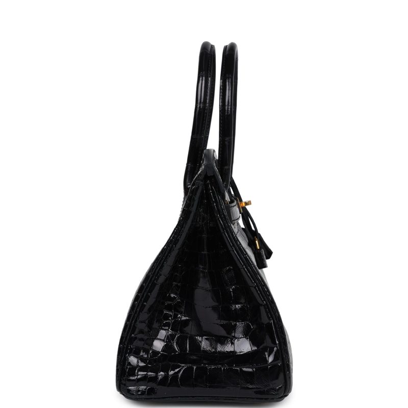 Hermes Birkin 30 Black Shiny Porosus Crocodile Gold Hardware - Image 3