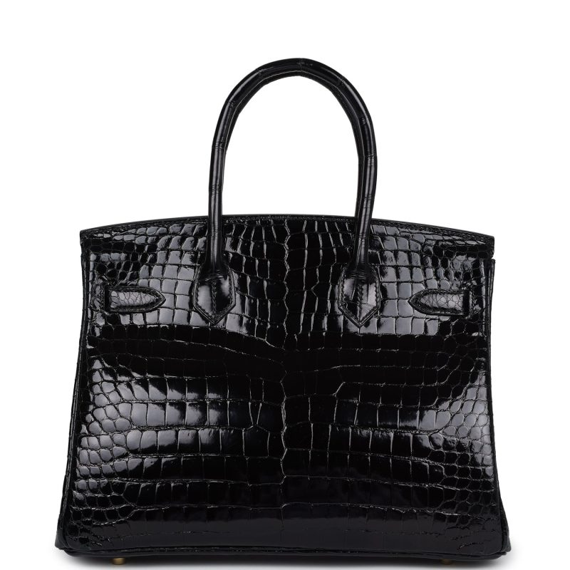 Hermes Birkin 30 Black Shiny Porosus Crocodile Gold Hardware - Image 4