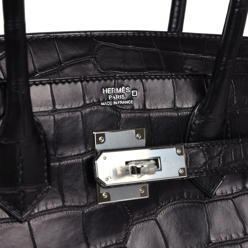 Hermes Birkin 30 Black Matte Alligator Palladium Hardware - Image 6