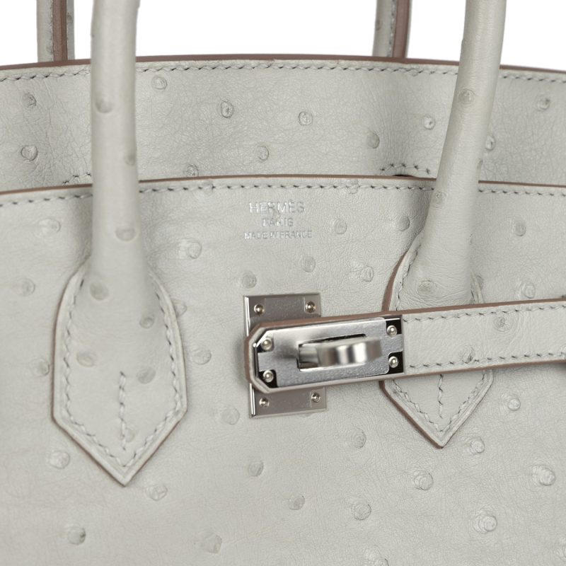 Hermes Birkin 25 Gris Perle Ostrich Palladium Hardware - Image 6