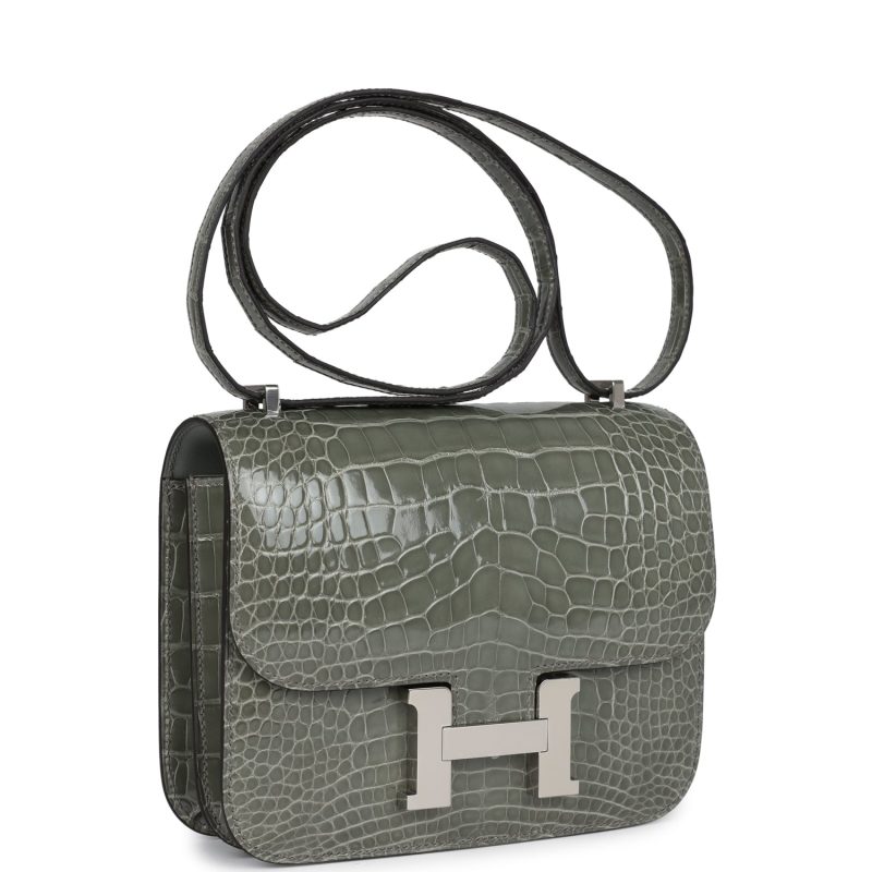 Hermes Constance 18 Gris Ciment Shiny Alligator Palladium Hardware - Image 2