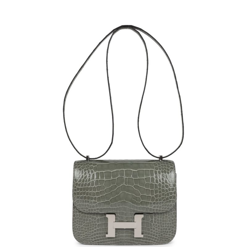 Hermes Constance 18 Gris Ciment Shiny Alligator Palladium Hardware - Image 6