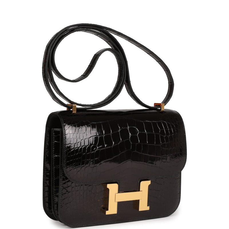 Hermes Constance 18 Black Shiny Alligator Gold Hardware - Image 2
