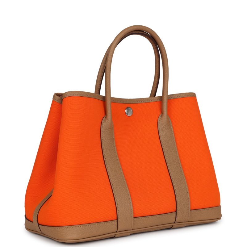 Hermes Garden Party 30 Orange Minium Toile and Biscuit Negonda Palladium Hardware - Image 2