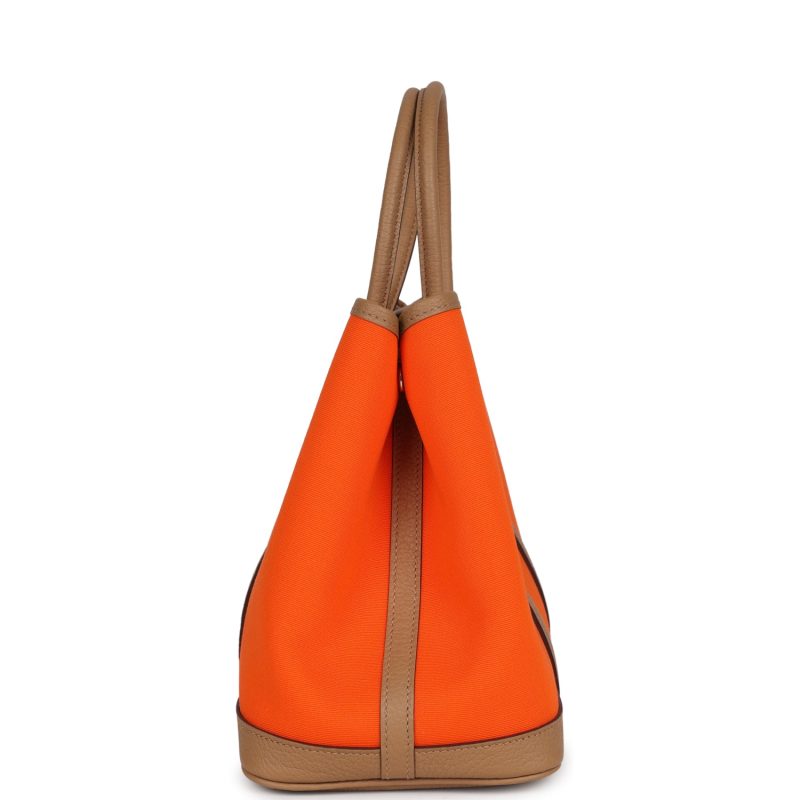 Hermes Garden Party 30 Orange Minium Toile and Biscuit Negonda Palladium Hardware - Image 3