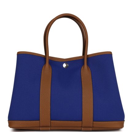 Hermes Garden Party 30 Bleu Electric Toile and Alezan Negonda Palladium Hardware