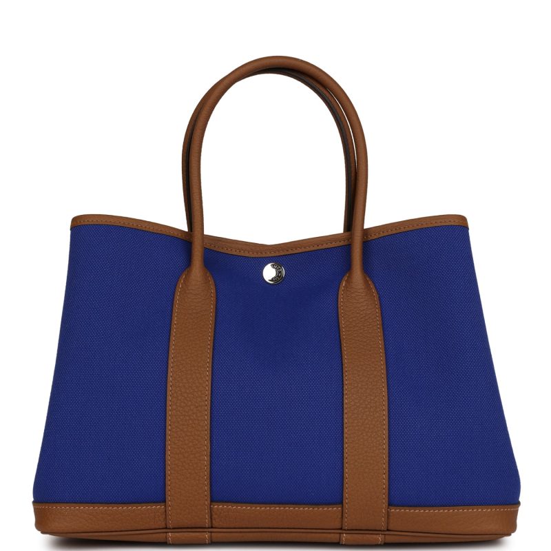 Hermes Garden Party 30 Bleu Electric Toile and Alezan Negonda Palladium Hardware