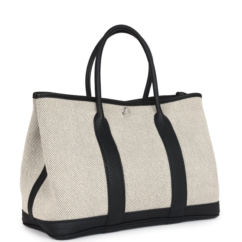 Hermes Garden Party 30 Ecru Toile and Black Negonda Palladium Hardware - Image 2