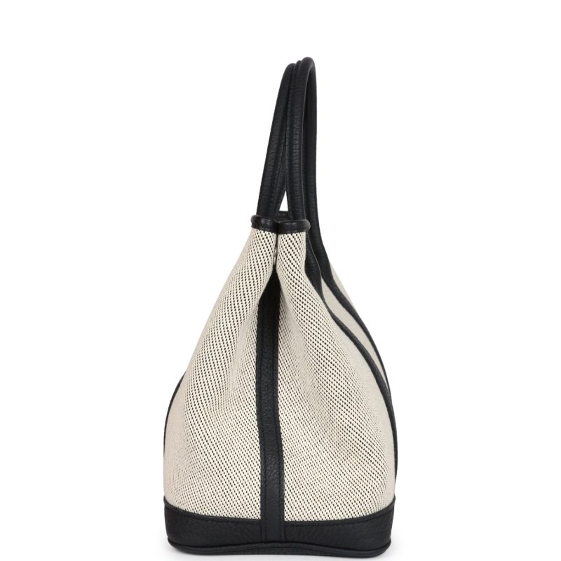 Hermes Garden Party 30 Ecru Toile and Black Negonda Palladium Hardware - Image 3