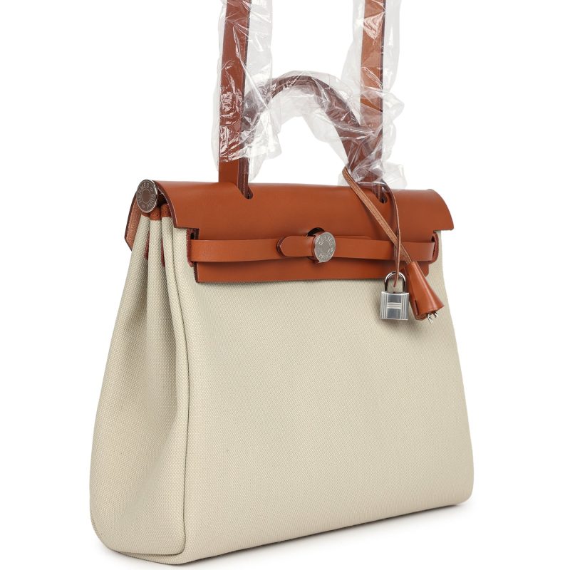 Hermes Herbag Zip PM 31 Beton Toile H & Fauve Vache Hunter Palladium Hardware - Image 2