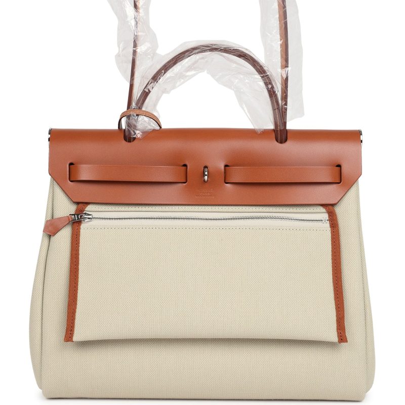 Hermes Herbag Zip PM 31 Beton Toile H & Fauve Vache Hunter Palladium Hardware - Image 4