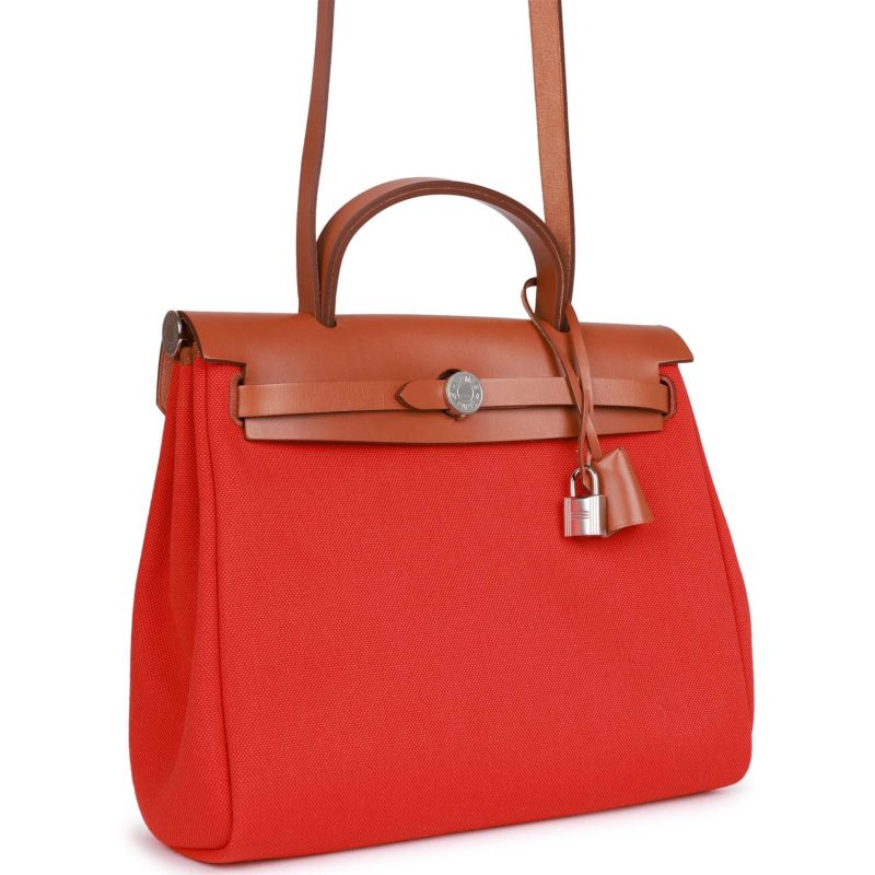 Hermes Herbag Zip PM 31 Capucine Toile H Berline Vache Fauve Hunter Naturel Palladium Hardware - Image 2