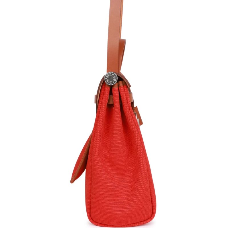 Hermes Herbag Zip PM 31 Capucine Toile H Berline Vache Fauve Hunter Naturel Palladium Hardware - Image 3