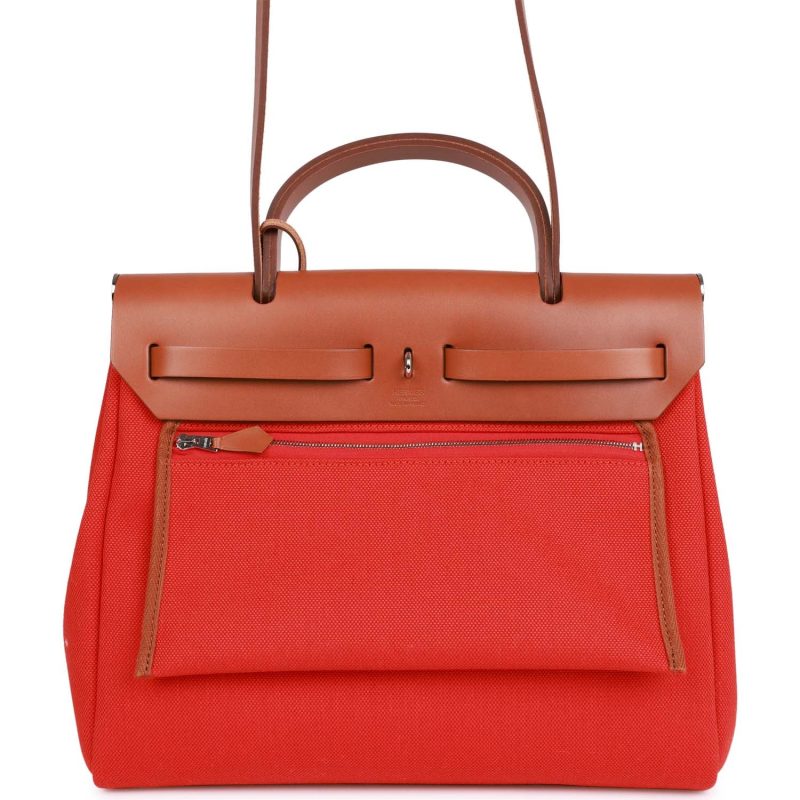 Hermes Herbag Zip PM 31 Capucine Toile H Berline Vache Fauve Hunter Naturel Palladium Hardware - Image 4