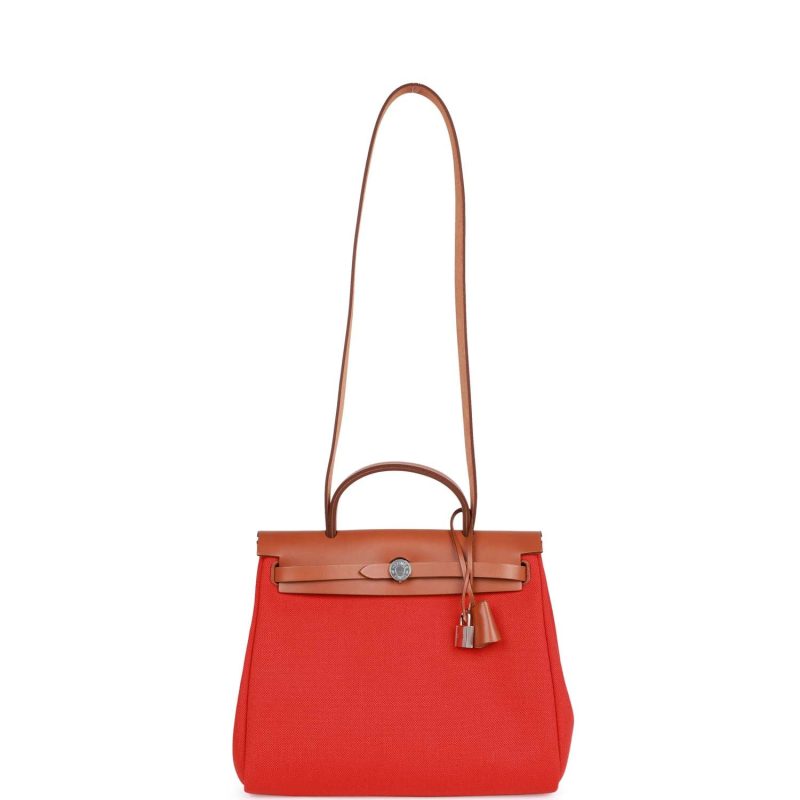Hermes Herbag Zip PM 31 Capucine Toile H Berline Vache Fauve Hunter Naturel Palladium Hardware - Image 6